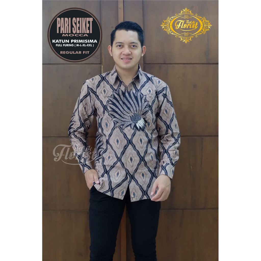 PARI SEKET Kemeja Batik Pria Lengan Panjang Katun Halus FULL FURING Florist