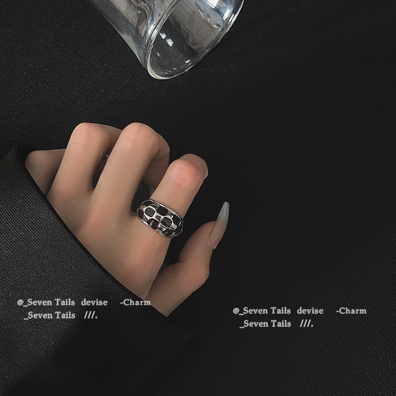 AY(CN) Cincin Silver Motif Kotak-Kotak Hitam Putih Untuk Wanita