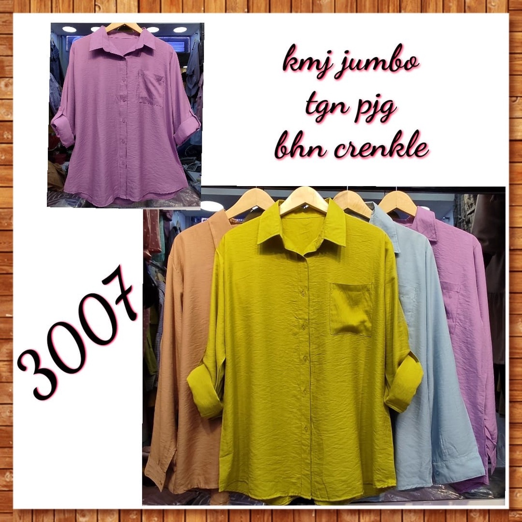 E-3007 GROSIR kemeja jumbo tangan panjang bahan crenkle