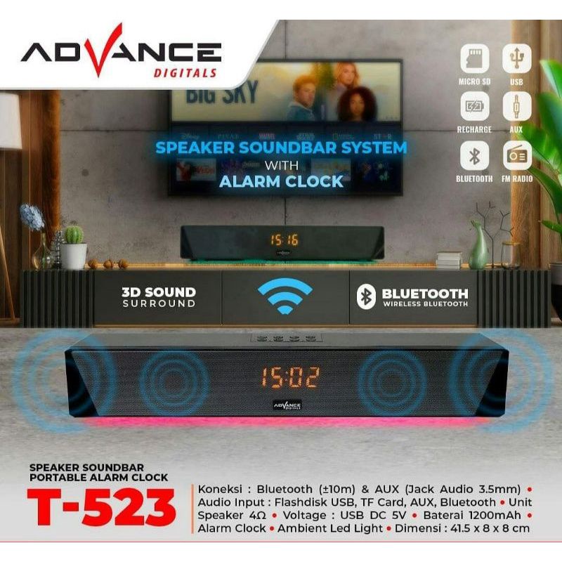 Advance Speaker Bluetooth Soundbar  T-523 Music Box Speaker Wireless Speaker Original