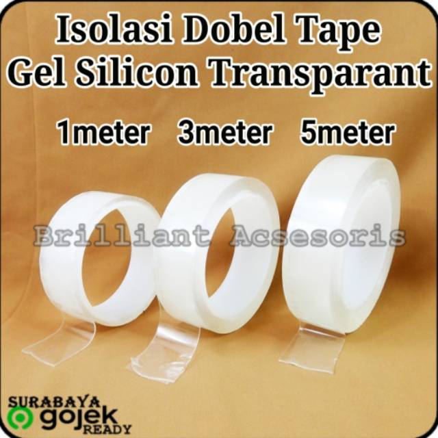 Isolasi Dobel Tape Nano Gel Silicon Bening - 1meter / 3meter / 5meter