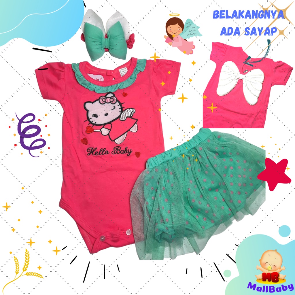 Baju Bayi Perempuan Set Jumper Bayi Rok Bandana Mommy Sunshine