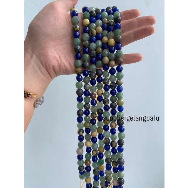 Batu MIX AVENTURINE LAPIS LAZULI BACAN KUNING CUTTING 10mm BATU ALAM bahan kalung gelang kerajinan tangan craft manik crystal