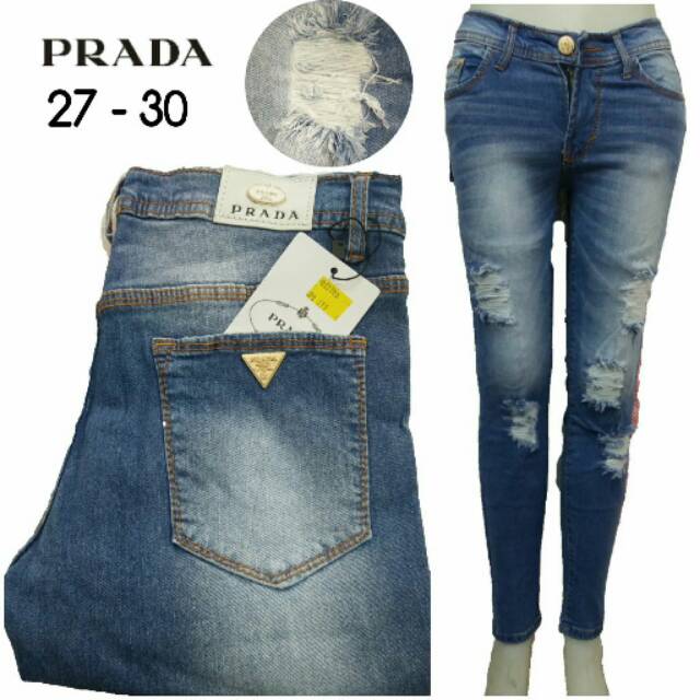 Celana Jeans Wanita Prada Sobek Murah
