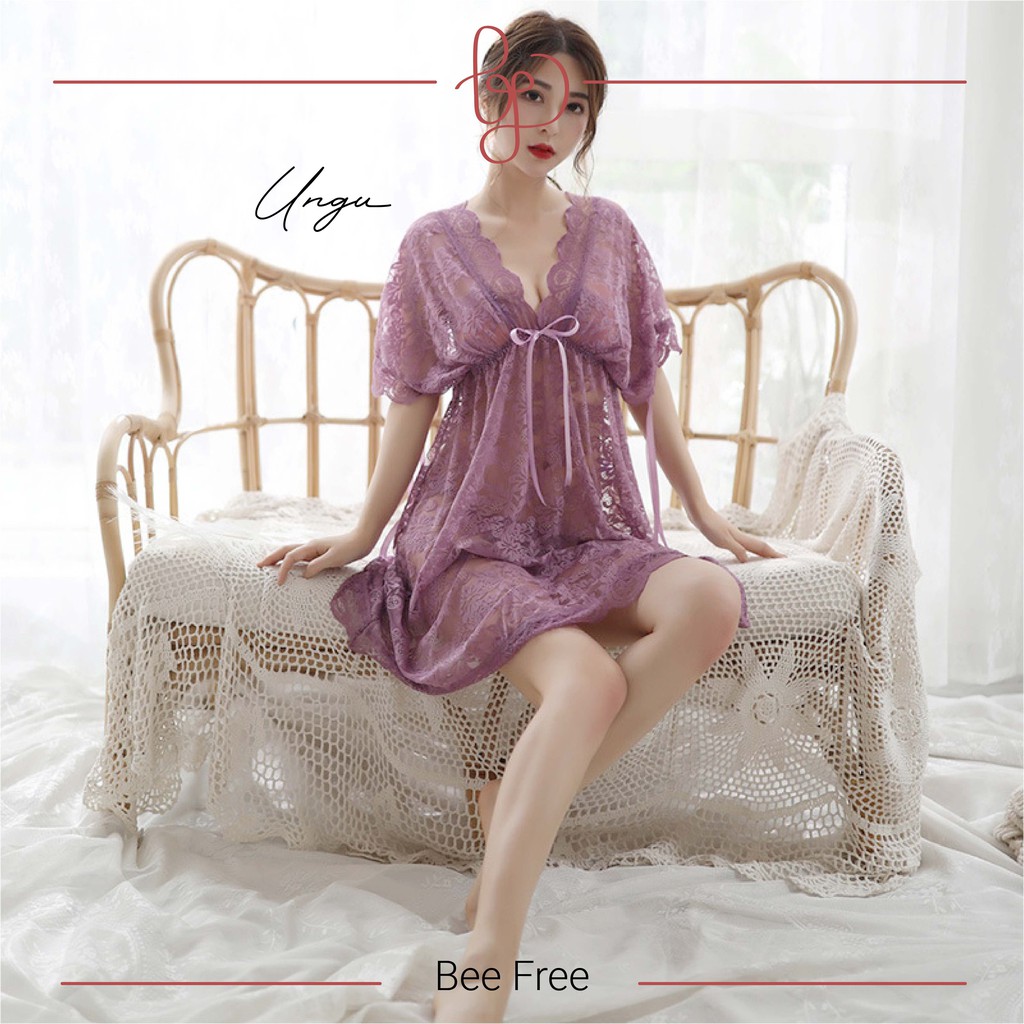 OPERA Baju Tidur Premium Lingerie Sexy Setelan Wanita Piyama All Size Sleepwear Sexy Lingerie Jumbo V-Neck Model Dewasa-Ungu