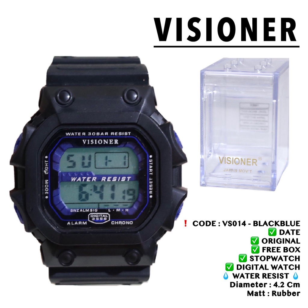 Jam tangan pria ORIGINAL VISIONER tali rubber karet digital watch segi free box garansi 1 tahun VS014