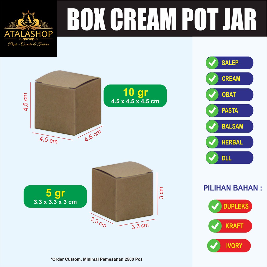 

Box Packaging Kotak Salep Obat Dus Kemasan CREAM POT JAR 5 gr 10 gr isi 10pcs