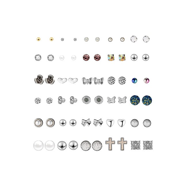 LRC Anting Set Fashion Color Cross-studded Earrings Set (30 Pairs) F70863