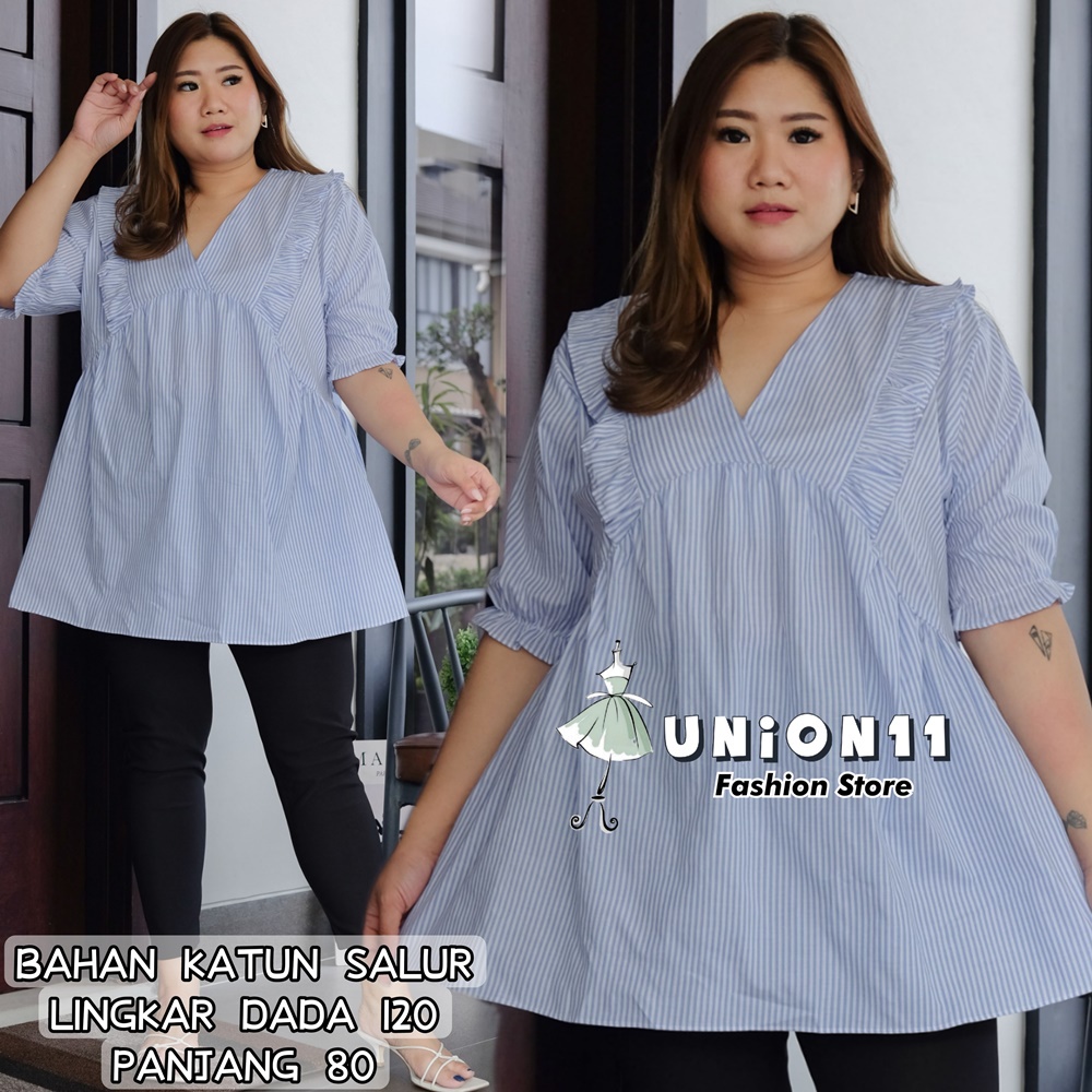 UNION11 - ATASAN JUMBO WANITA LD 120 / BLOUSE WANITA JUMBO / ATASAN JUMBO XXXL WANITA / BAJU JUMBO WANITA VANES ANGEL-S-19 BLUE