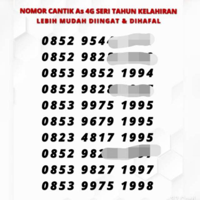 Murah Nomor cantik As 4G telkomsel seri tahun kelahiran
