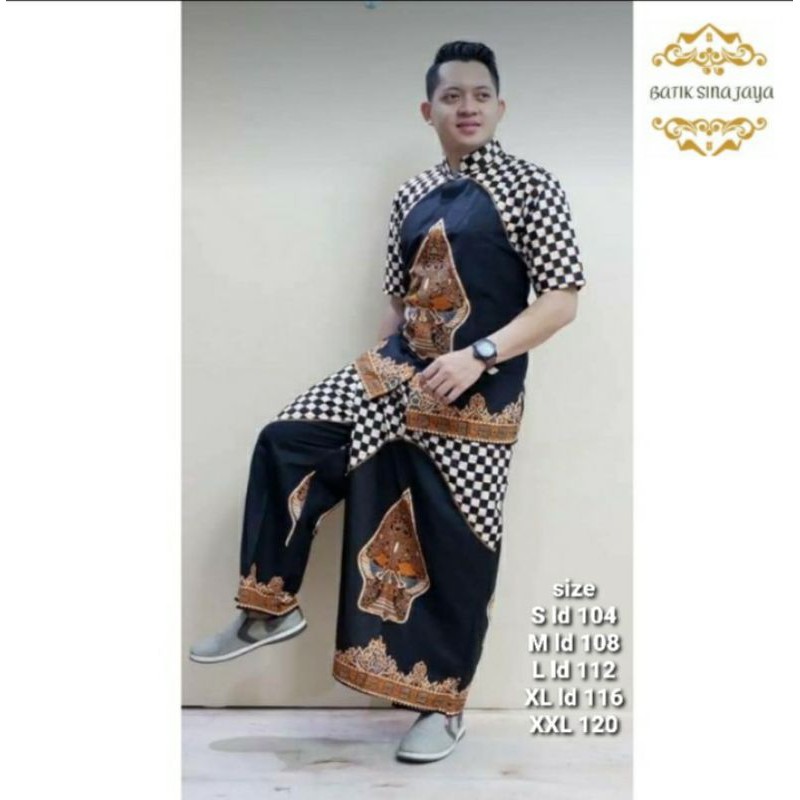 Celana Sarung Setelan Baju Koko Batik Solo Pria Dewasa Gunungan Blok Hitam