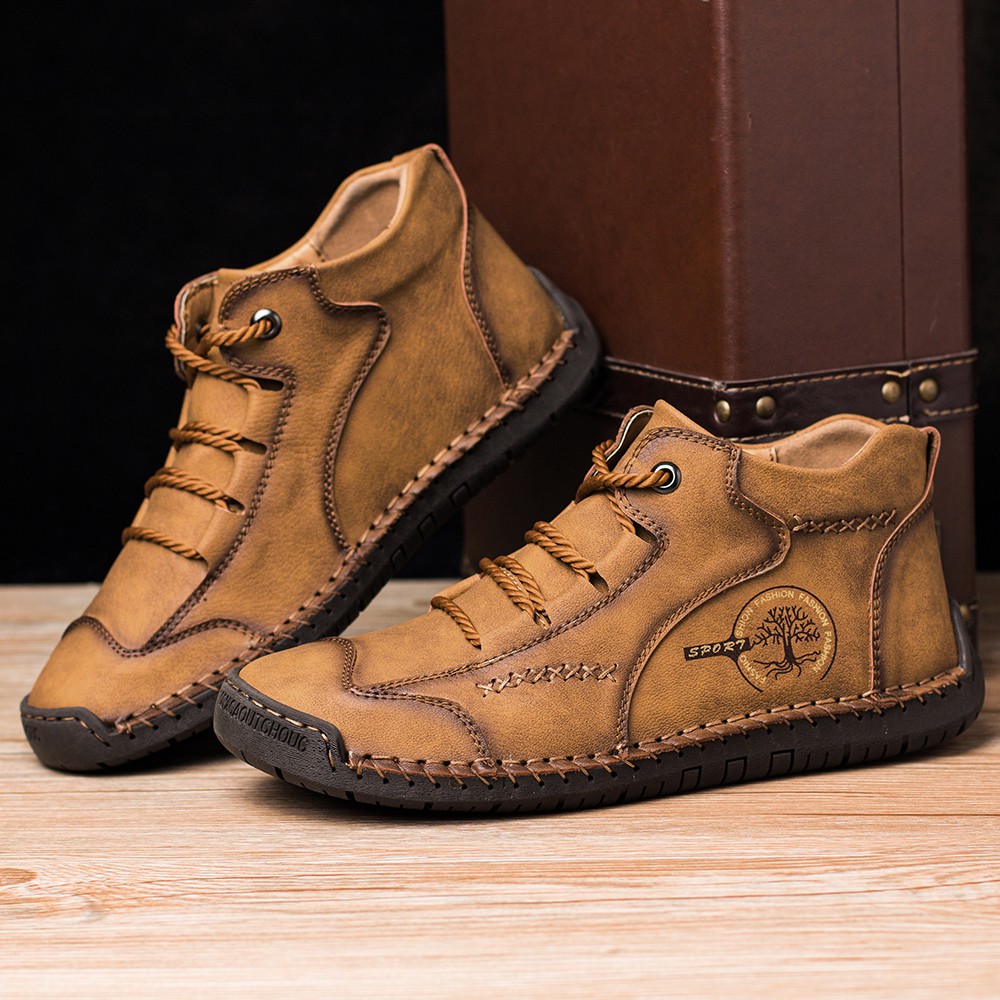 men vintage hand stitching comfort soft leather boots