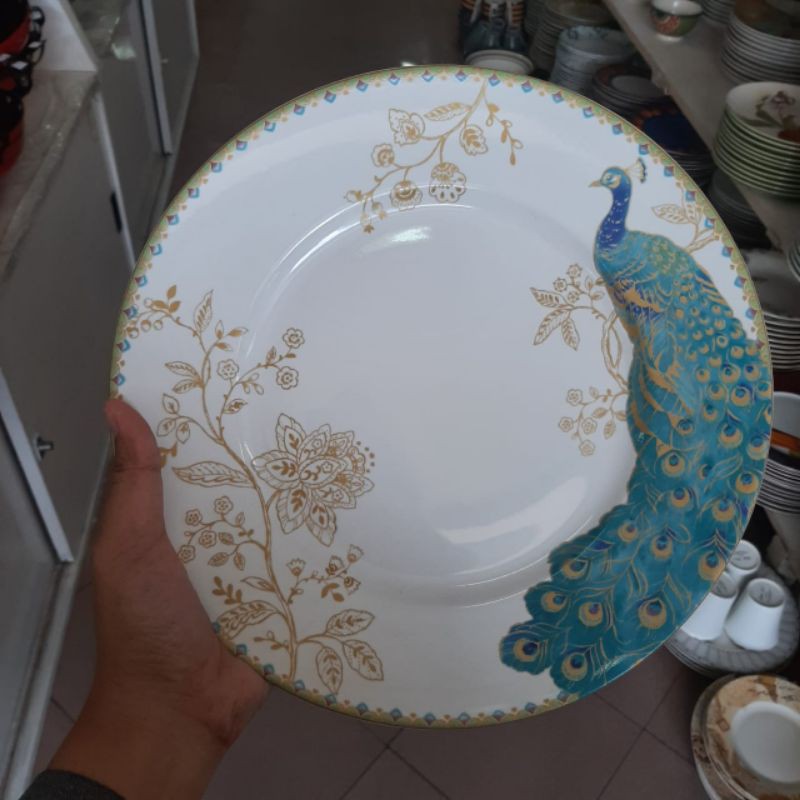 PEACOCK DINNER PLATE PIRING KERAMIK SANGO MOTIF BURUNG MERAK HIAS PAJANGAN DINDING WALL DECOR DEKOR
