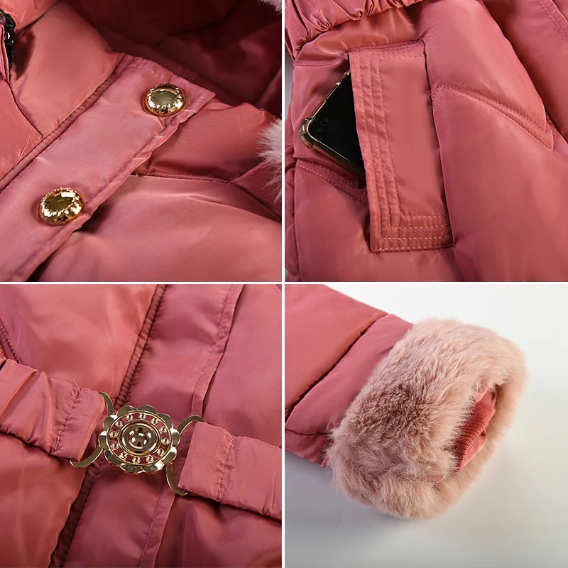 Jaket Winter Hoodie Bulu Anak Perempuan dengan Gesper