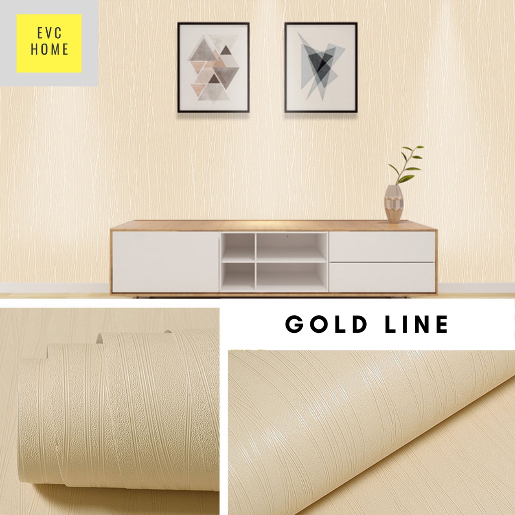 EVCHOME 45CM x 5M Wallpaper Sticker 3D Dinding KOREA PREMIUM - Wallsticker Emboss-Gold Line