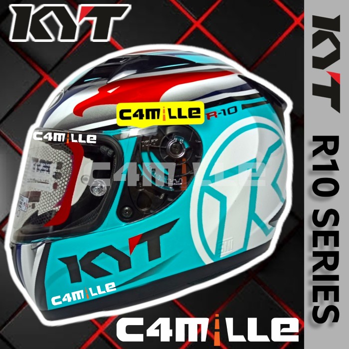 HELM KYT R10 FLAR VISOR SUPER FLUO #1 AQUA BLUE RED FLUO FULL FACE