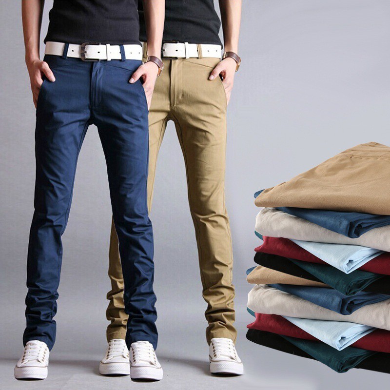 Fashion Pria  Celana  Kerja Panjang  Slim Warna Polos Casual 