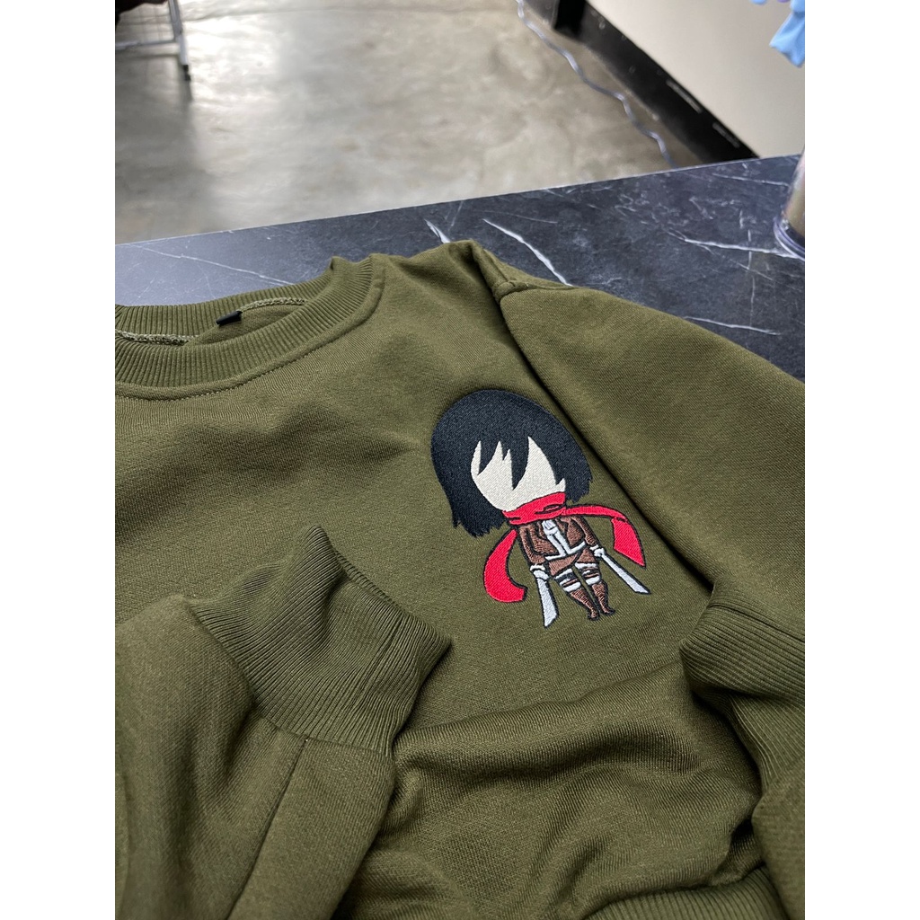 Crewneck Mikasa Ackerman Embroidery Anime Manga Attack On Titan SNK AOT Premium Unisex