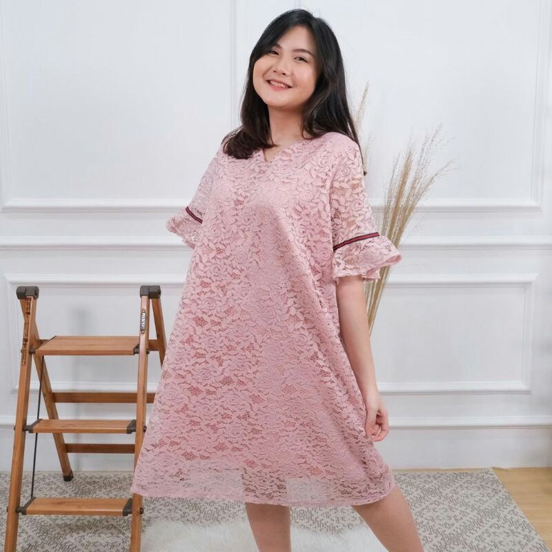 Dress brokat ibu hamil.baju pesta ibu hamil.baju hamil imlek.dress Valentine jumbo.ld 120 pink