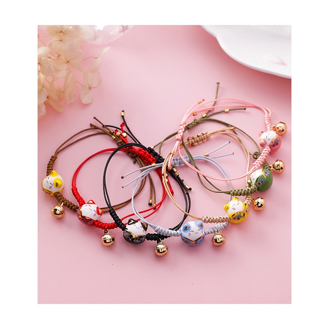 LRC Gelang Tangan Fashion Woven Large Cat Weaving Lucky Cat Tassel Bracelet F2908X