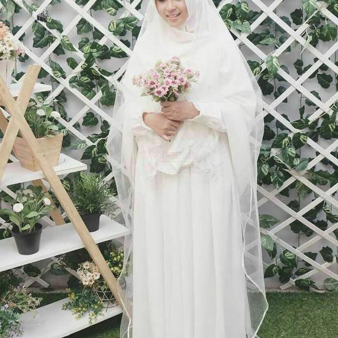Baju gamis wanita terbaru pengantin gamis gaun pengantin Alilahijab - Putih, S