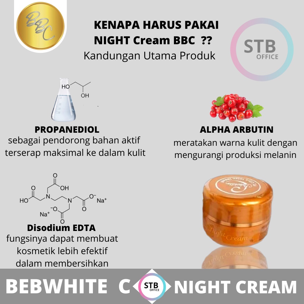 Bebwhite C BBC Night Cream Glow Krim Malam Glowing Perawatan Wajah Normal Berminyak