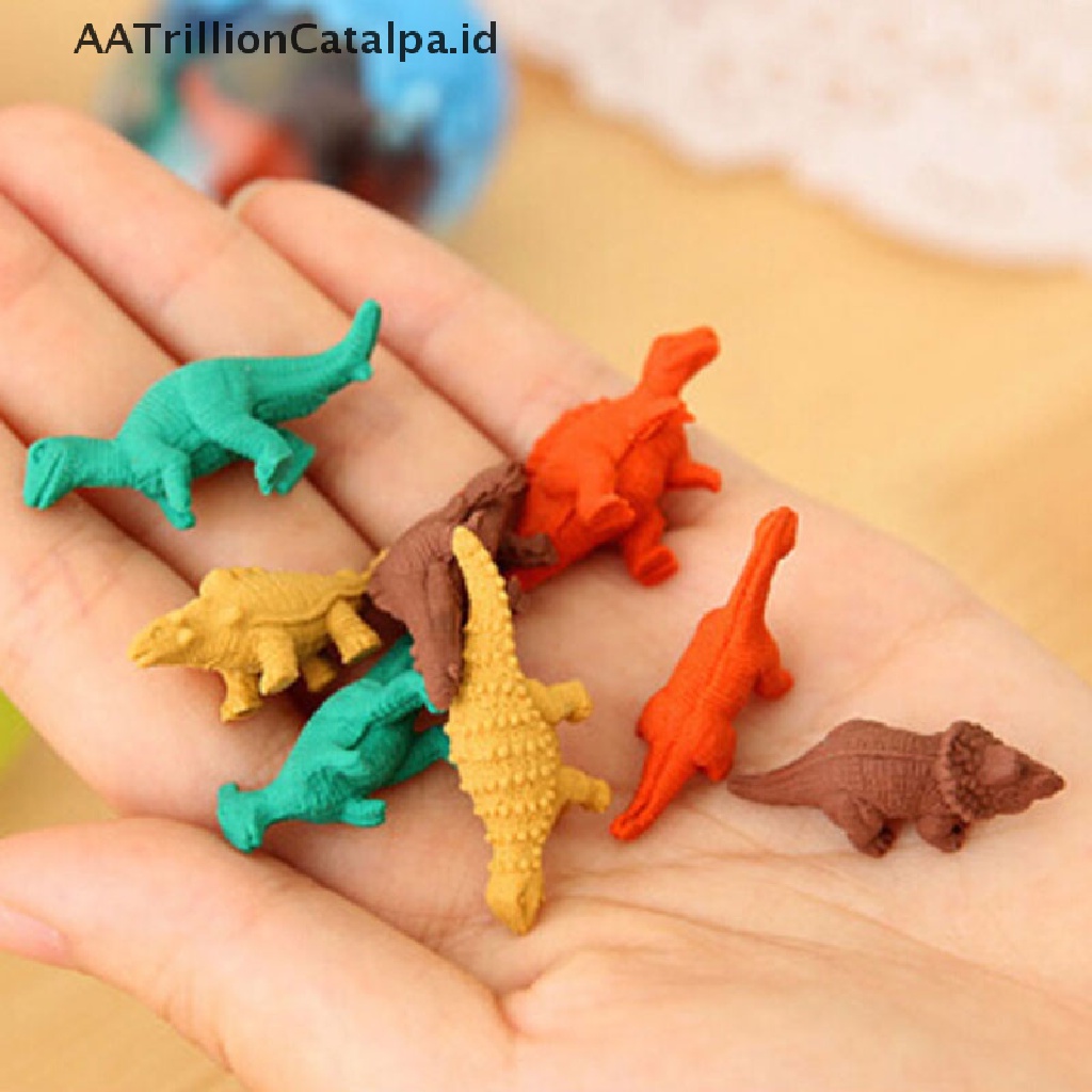 Aatrillioncatalpa 8pcs Penghapus Karet Bentuk Telur Dinosaurus Lucu Untuk Stationery Kantorsekolah