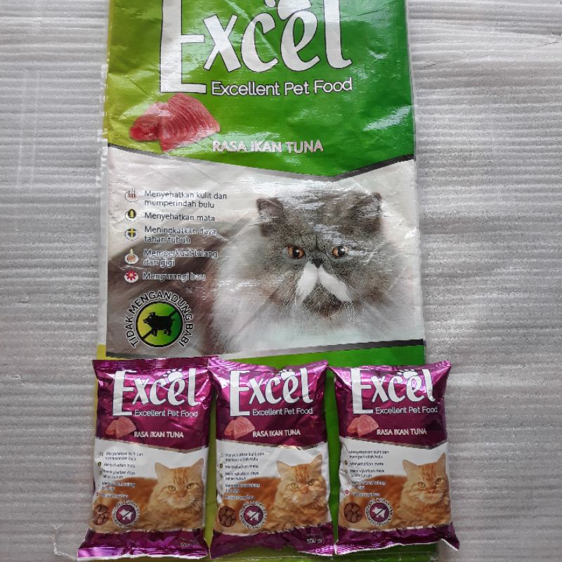 Makanan Kucing EXCEL rasa tuna( bentuk ikan,Donat,segitiga) 500gr