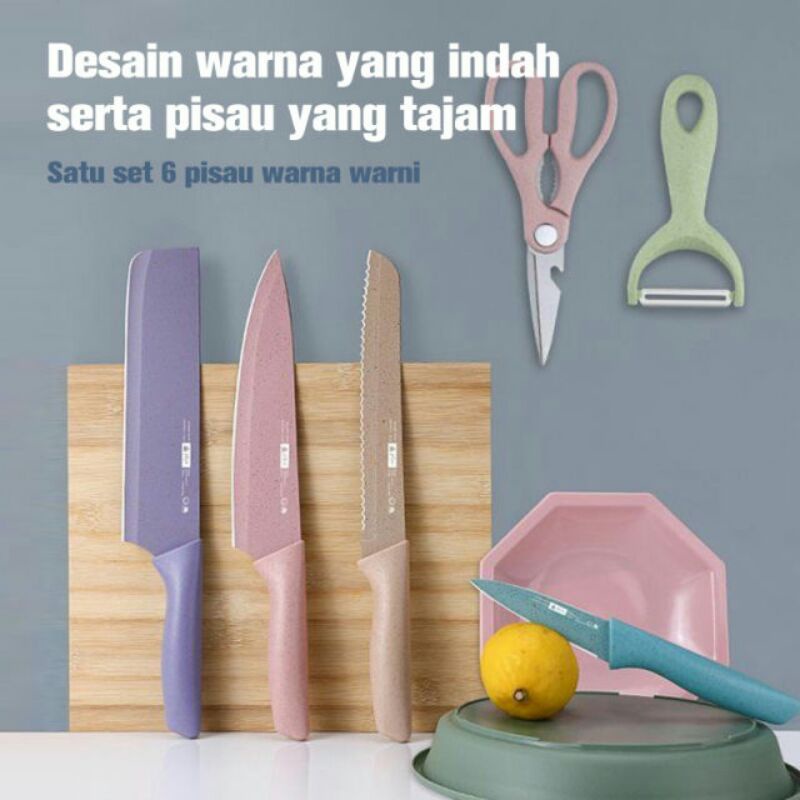Pisau Dapur set 6 pcs anti karat/kuat/tajam/bahan stainless steel/bisa Cod