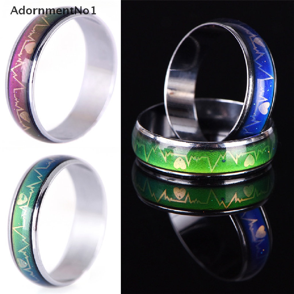 (AdornmentNo1) Cincin Tunangan Titanium Steel Motif Mood Temperatur / Emosi Untuk Perhiasan Wanita