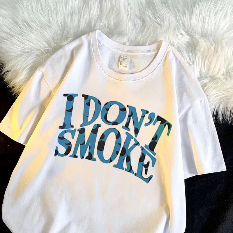 Kaos Atasan Wanita warna putih Import / T-shirt Oversize Wanita / I DON'T SMOKE (realpict)