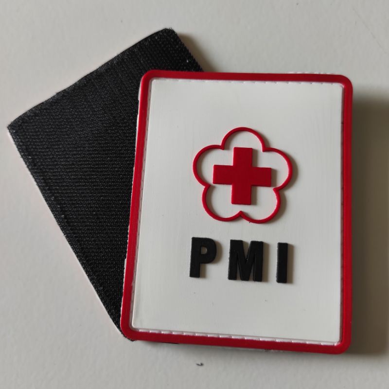 PATCH RUBBER LOGO PMI ( PALANG MERAH INDONESIA) BESAR/TEMPELAN EMBLEM KARET VELCRO