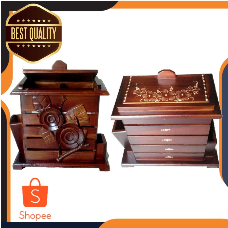 Tempat sendok garpu tutup kayu jati ukir