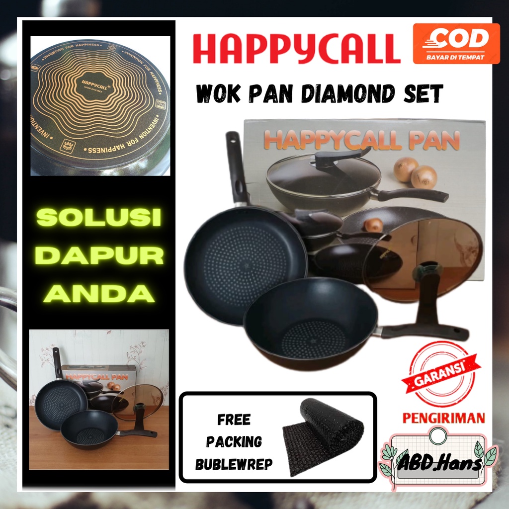 (ABD) Peralatan Rumah Tangga Wajan Panci Set penggorengan Fry Pan Wok Pan Diamond Set 3Pcs Happy Cal