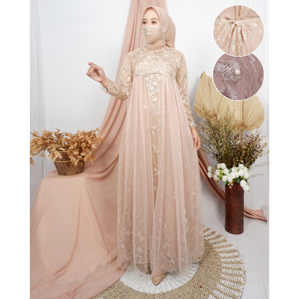 Gamis Dress Pesta Kondangan Wisuda Safira Brukat Mewah Berkualitas Premium Termurah By Laquse_kebaya2