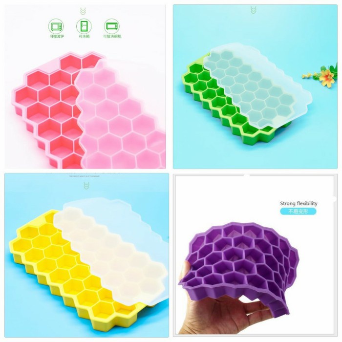 Cetakan Es Batu Honeycomb Elastis Tempat Bumbu Beku Full Silikon Tutup