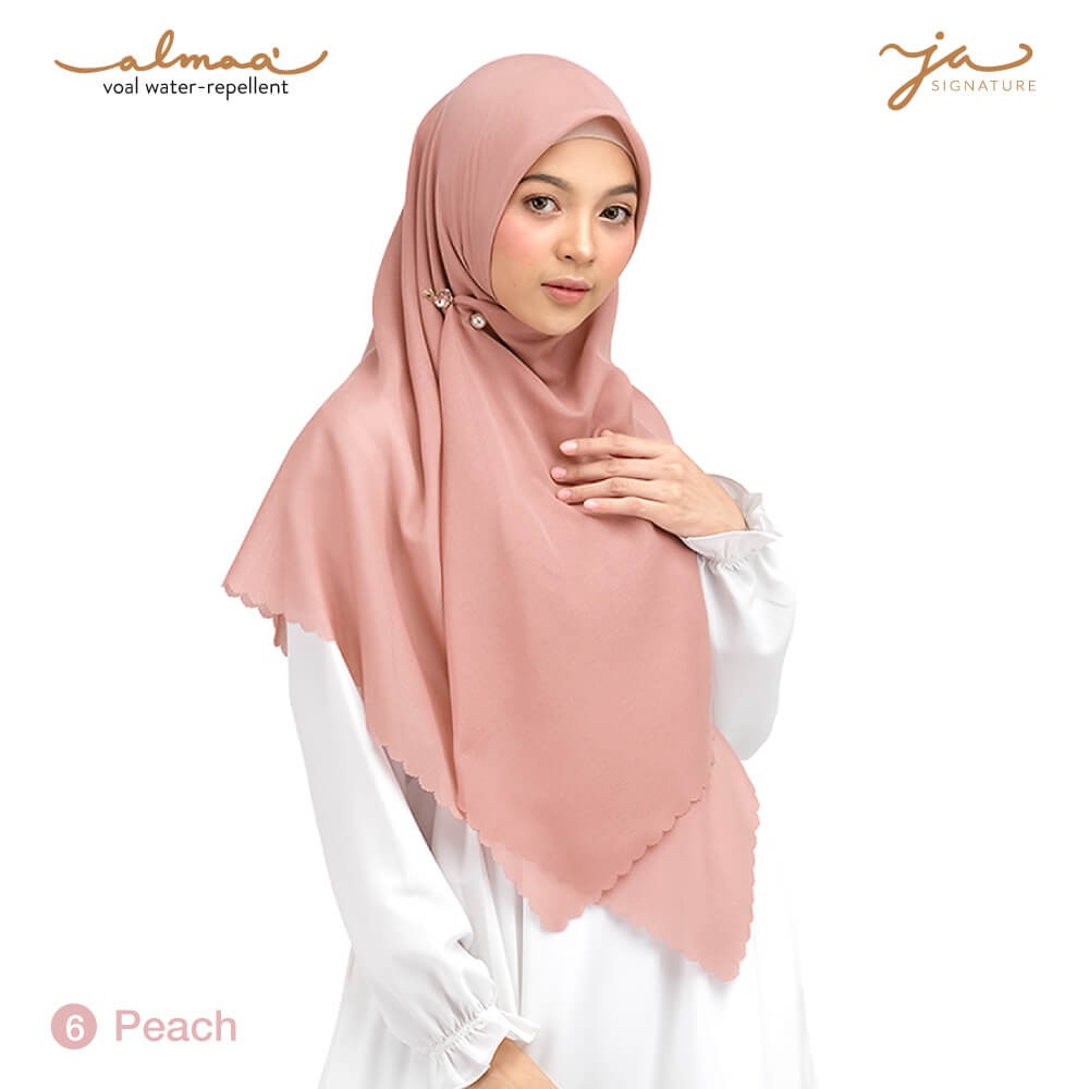 Jilbab Afra Almaa' Warna Peach - Hijab Voal Polos Segi Empat - Anti Air