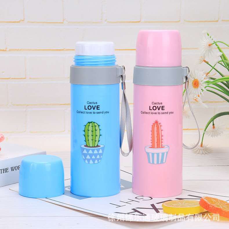 Botol Minum Termos Motif Kaktus Bahan Kaca 500ML pake Dus _PINK