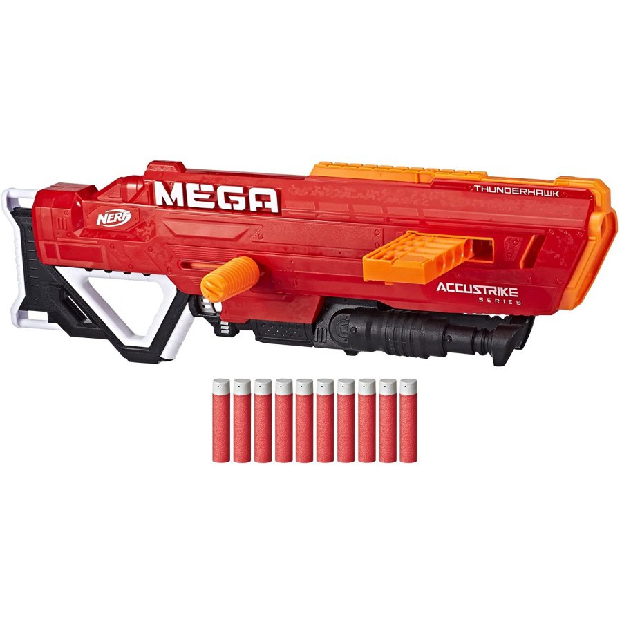 Mainan Pistol NERF N-STRIKE MEGA ACCUSTRIKE SERIES THUNDERHAWK MERAH ORIGINAL PROMO Senapan Anak