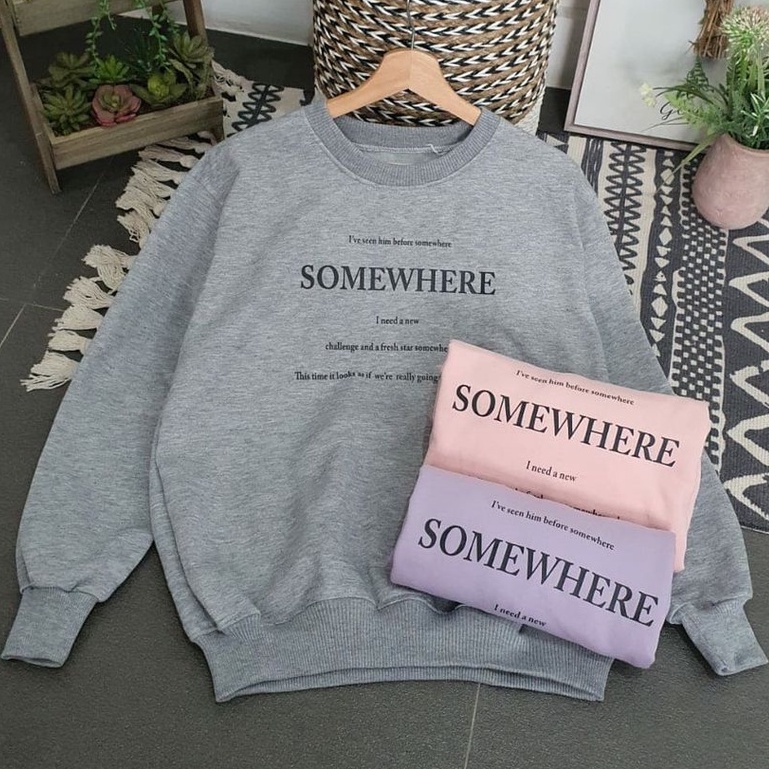 Sweater Fleece SomeWhere-Sweatshirt Basic Korean Motif Print