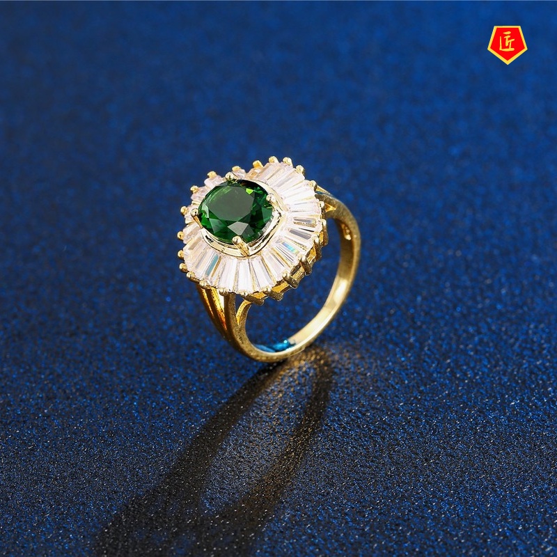 [Ready Stock]Fashion Creative Emerald Diamond Ring Women's Jewelry