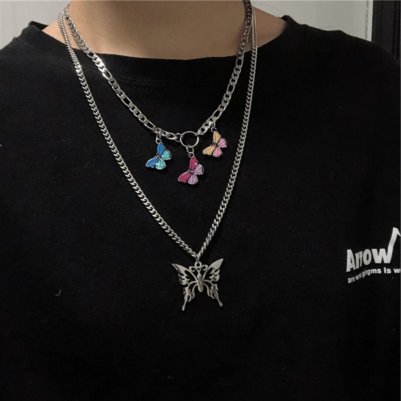 Kalung Rantai Dengan Liontin Kupu-Kupu Gaya Harajuku Korea Hip Hop Untuk Wanita