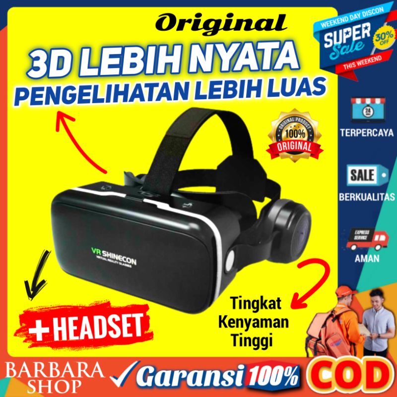 VR Box 3D Original Virtual Reality Glasses Dengan Headphone Headset Shinecon 6.0 Smartphone