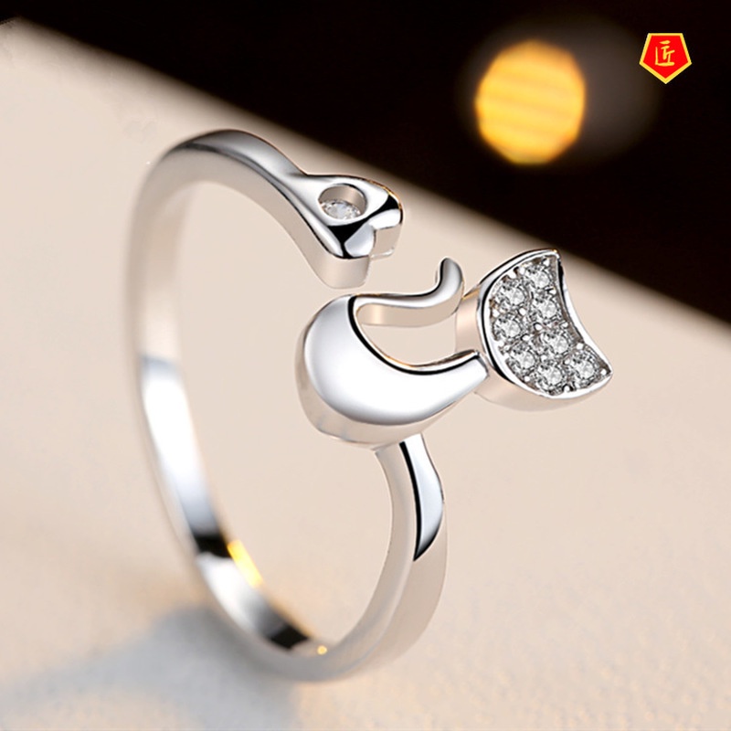 [Ready Stock]Cute Cat Animal Silver Ring Female Fashion Simple