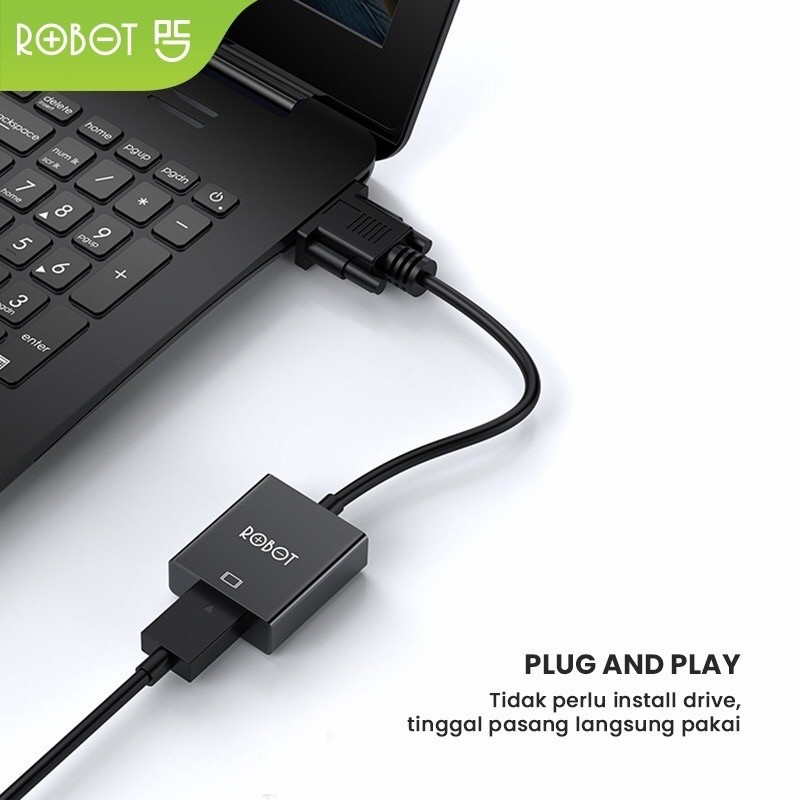 KABEL VGA TO HDMI ADAPTER WITH AUDIO POWER ROBOT RHV30 PC LAPTOP