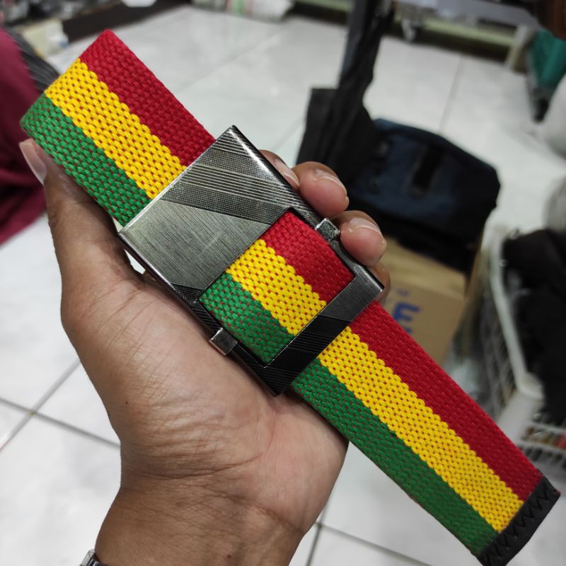 Gesper Pria Sabuk Rasta Ikat Pinggang Rasta Kanvas Nylon Kepala Silet RS1LP