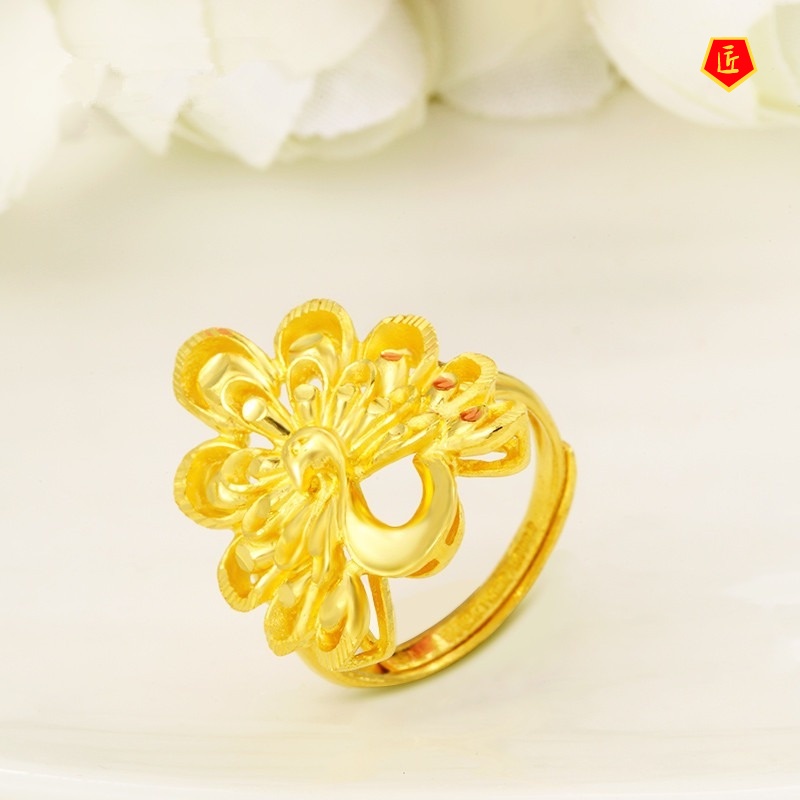 [Ready Stock]Women's Fashion Temperament Gold Peacock Ring