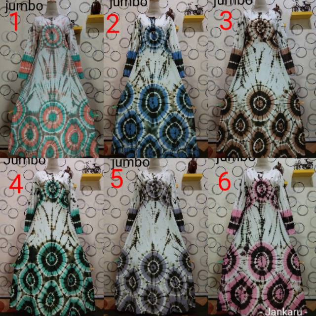  Gamis  pelangi handmade jankaru tie dye bahan  kaos  combed  