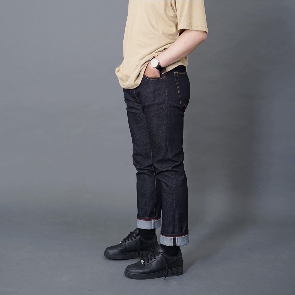 CELANA PRIA HOWLLIE’ BLACK DEEP INDIGO 14 OZ RAW STRECTH DENIM WITH REDLINE-SELVEDGE | CELANA UNISEX