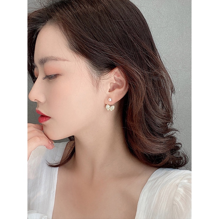 Anting Tusuk Sterling Silver 925 Model Pita Dengan Mutiara Untuk Wanita